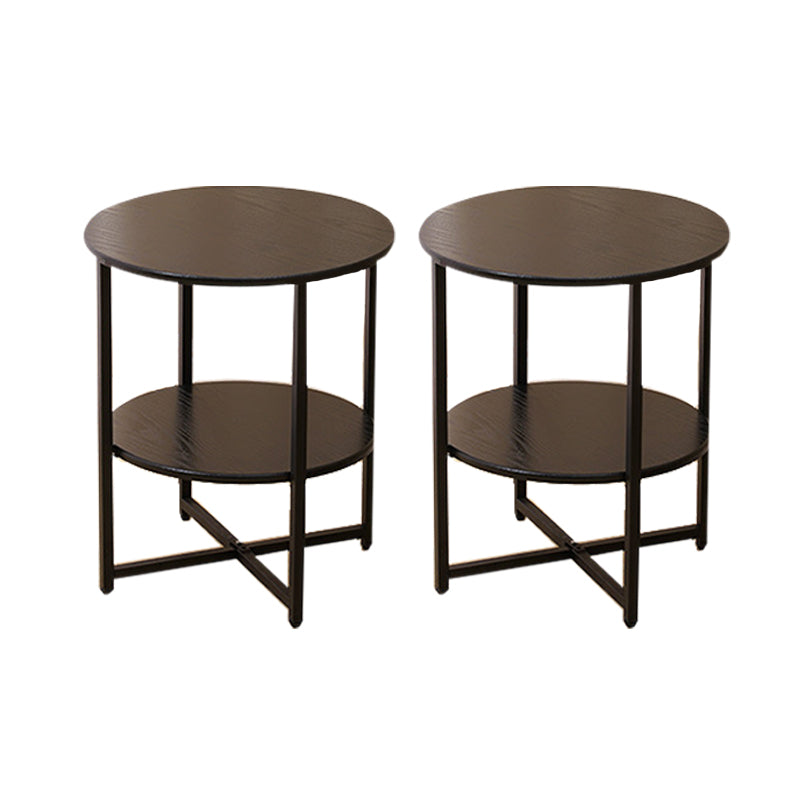 Modern Wood End Side Table Round 2-Tier Corner Table with Storage