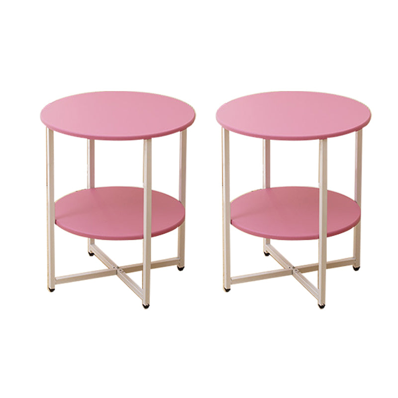 Modern Wood End Side Table Round 2-Tier Corner Table with Storage