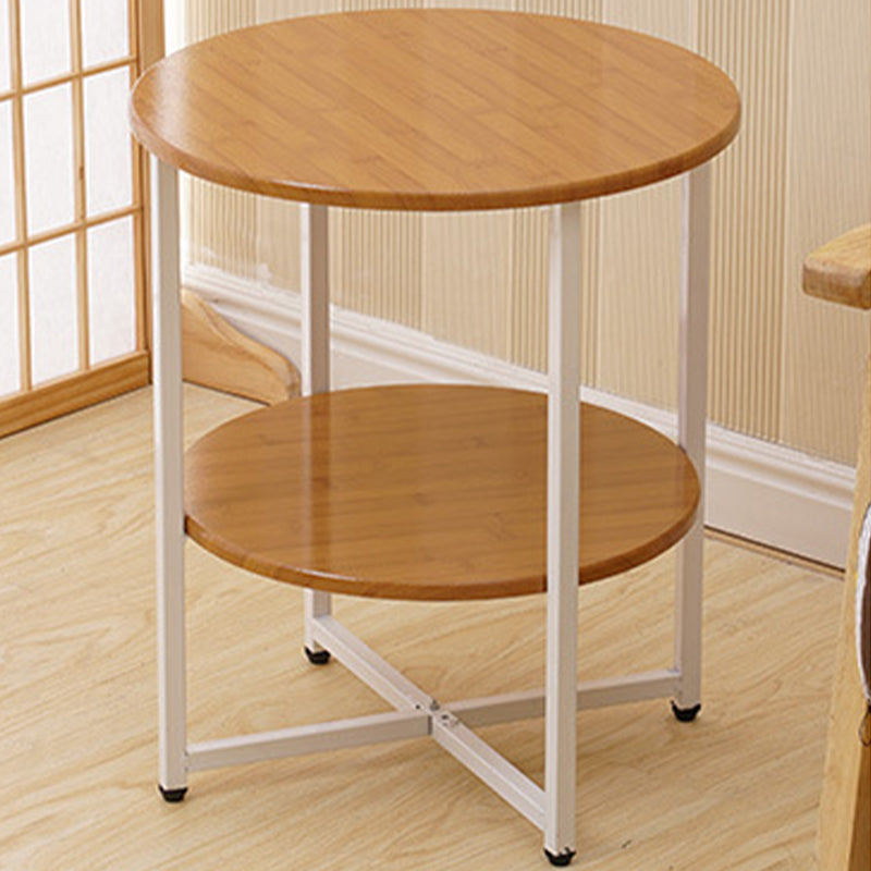 Modern Wood End Side Table Round 2-Tier Corner Table with Storage