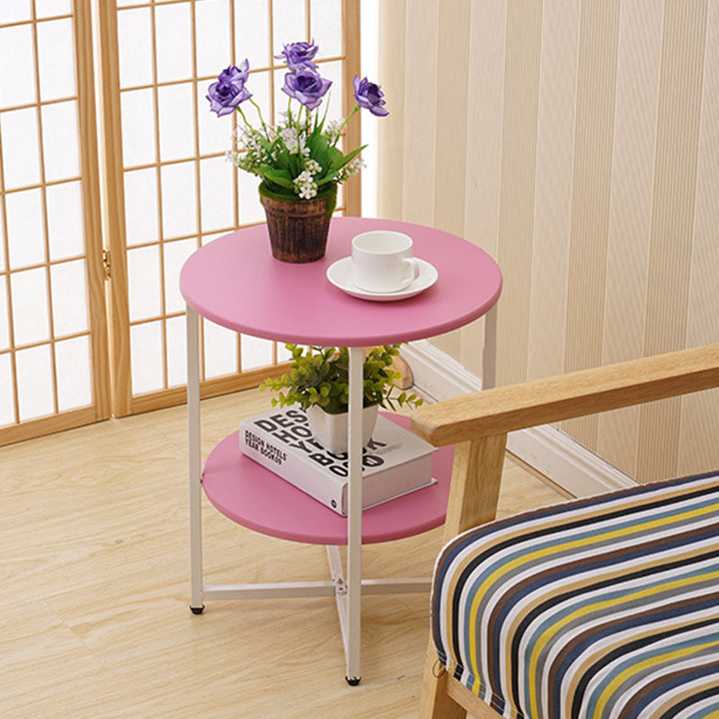 Modern Wood End Side Table Round 2-Tier Corner Table with Storage
