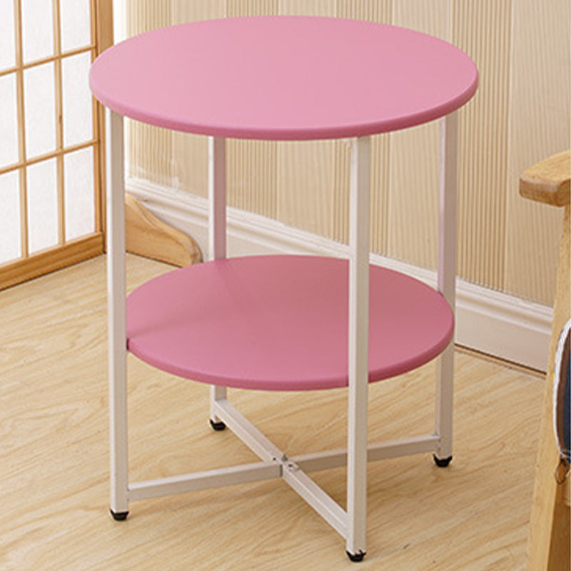 Modern Wood End Side Table Round 2-Tier Corner Table with Storage