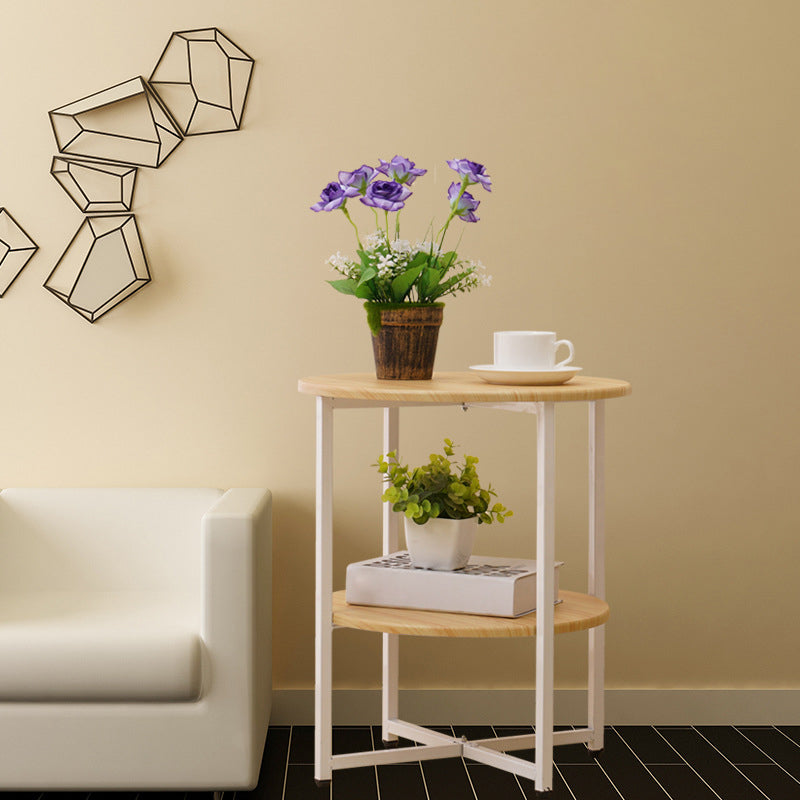 Modern Wood End Side Table Round 2-Tier Corner Table with Storage