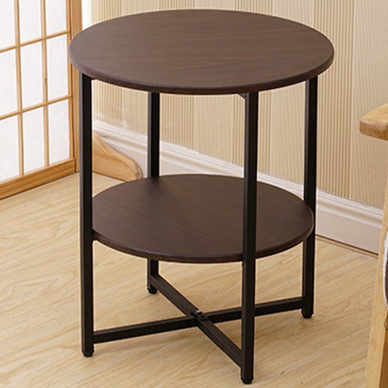 Modern Wood End Side Table Round 2-Tier Corner Table with Storage