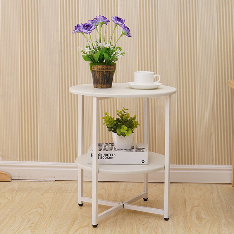 Modern Wood End Side Table Round 2-Tier Corner Table with Storage
