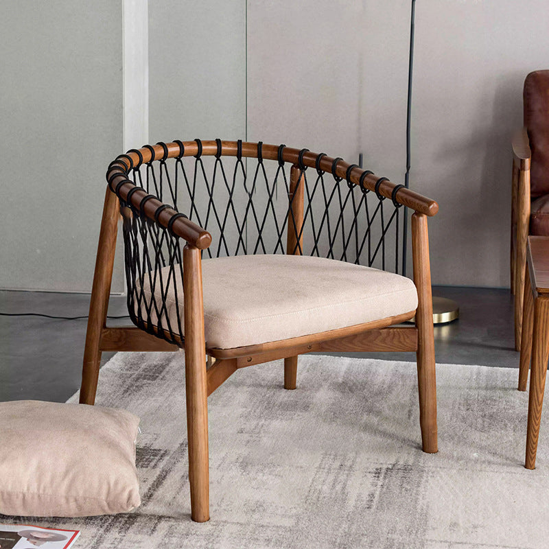 Barrel Accent Chair Solid Wood Arm Chair in Brone with Pillow Back