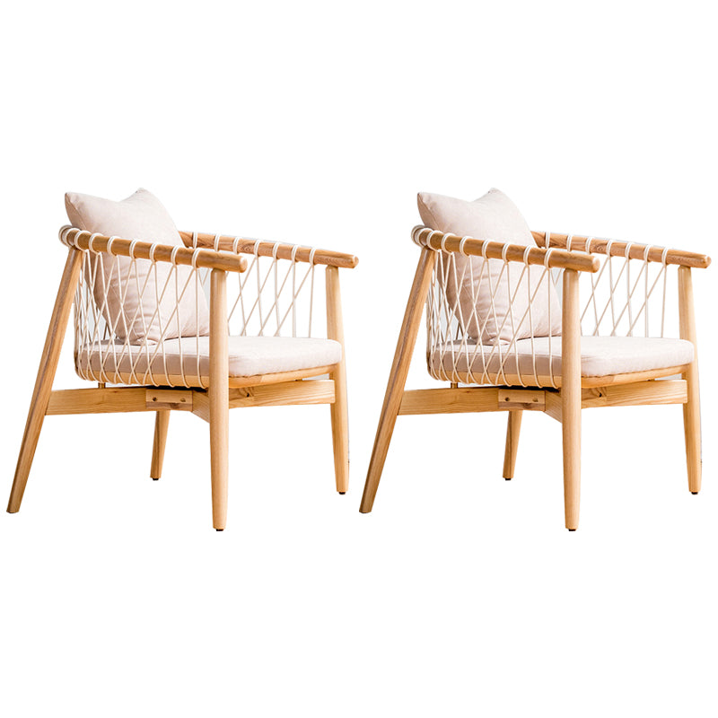 Barrel Accent Chair Solid Wood Arm Chair in Brone with Pillow Back