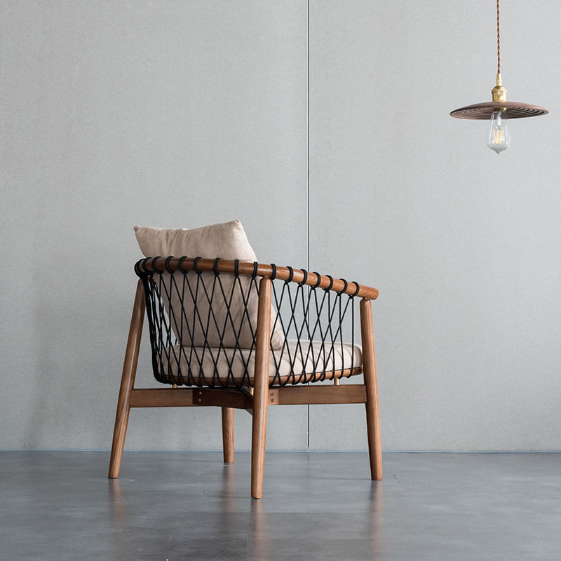 Barrel Accent Chair Solid Wood Arm Chair in Brone with Pillow Back