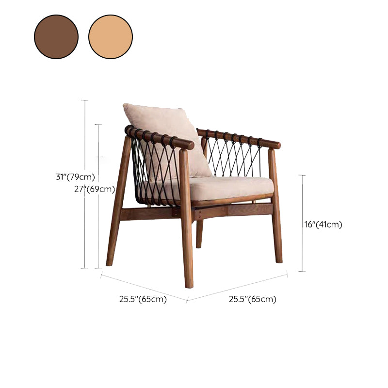 Barrel Accent Chair Solid Wood Arm Chair in Brone with Pillow Back