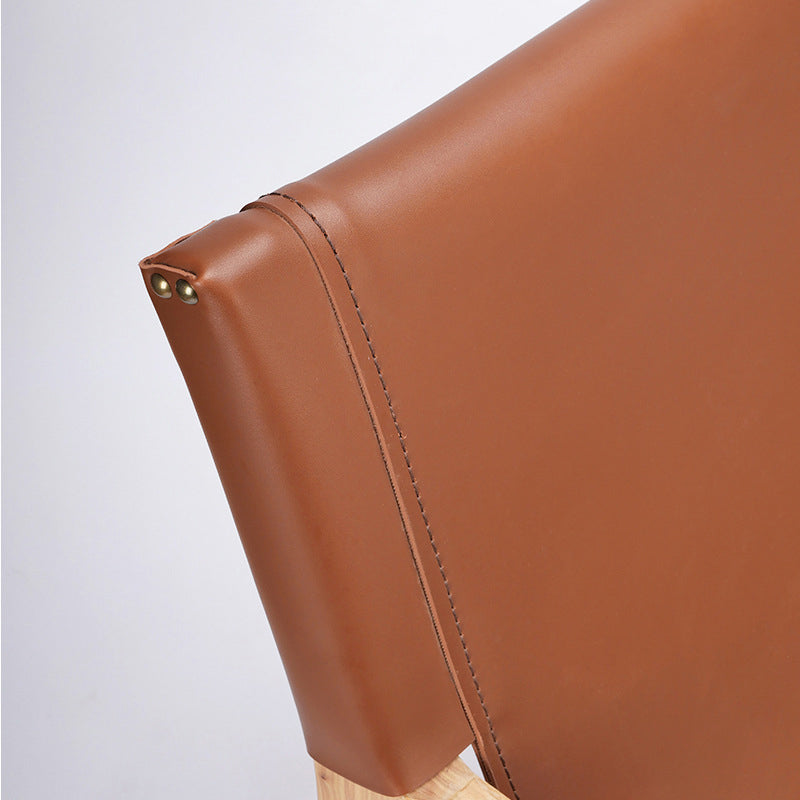 Solid Wood Arm Chair Living Room Fixed Back Arm Chair,Genuine Leather