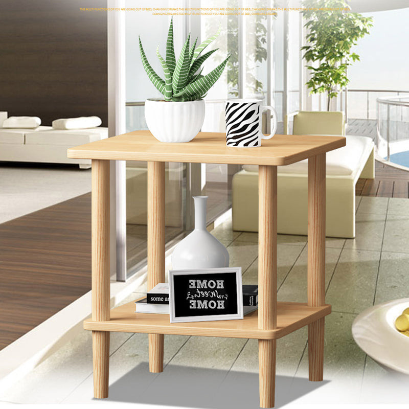Modern Wood End Slide Table Double Tier Corner Table with Storage