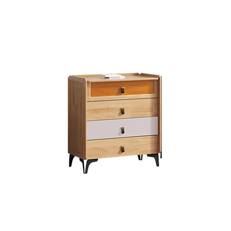 Mid-Century Modern Natural Chest with Drawers in Rubberwood and Black Legs