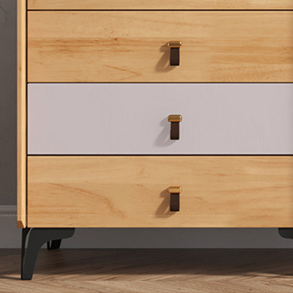 Mid-Century Modern Natural Chest with Drawers in Rubberwood and Black Legs