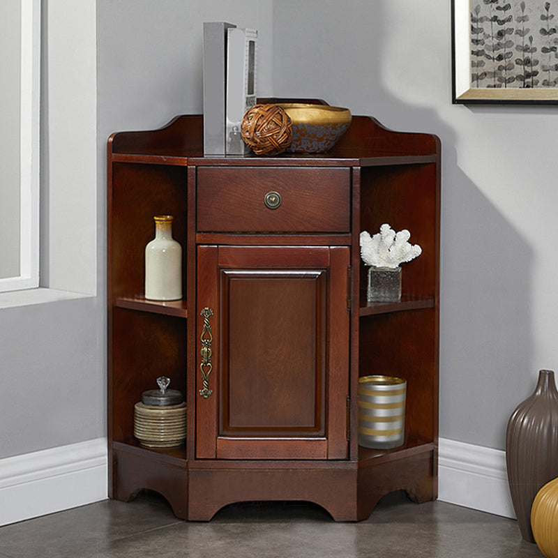 Mid-Century Modern Corner Accent Cabinet with Door in Rubberwood