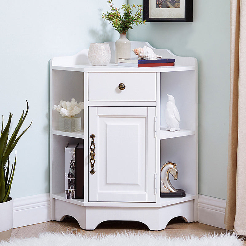 Mid-Century Modern Corner Accent Cabinet with Door in Rubberwood