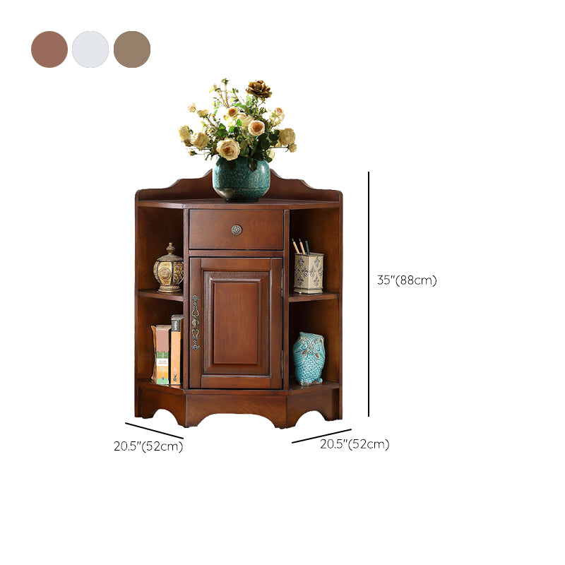 Mid-Century Modern Corner Accent Cabinet with Door in Rubberwood