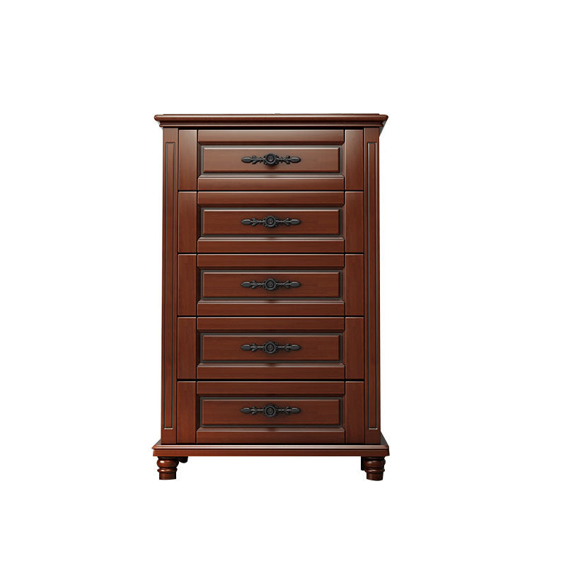 Rubberwood Rectangle Accent Chest with Wooden Turned Legs and 5 Drawers