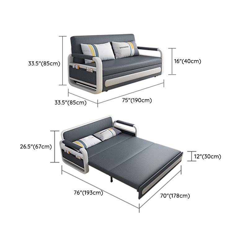 Gray Faux leather Sofa Bed 33.46" Wide Square Arm Sleeper Sofa