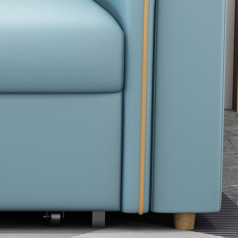 Blue Faux leather Sofa Bed Square Arm Sleeper Sofa, 31.49" Wide