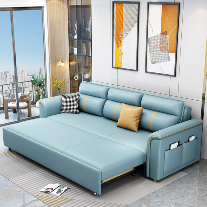 Blue Faux leather Sofa Bed Square Arm Sleeper Sofa, 31.49" Wide