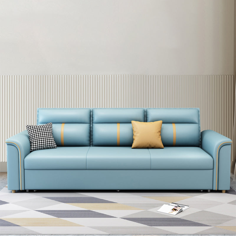 Blue Faux leather Sofa Bed Square Arm Sleeper Sofa, 31.49" Wide