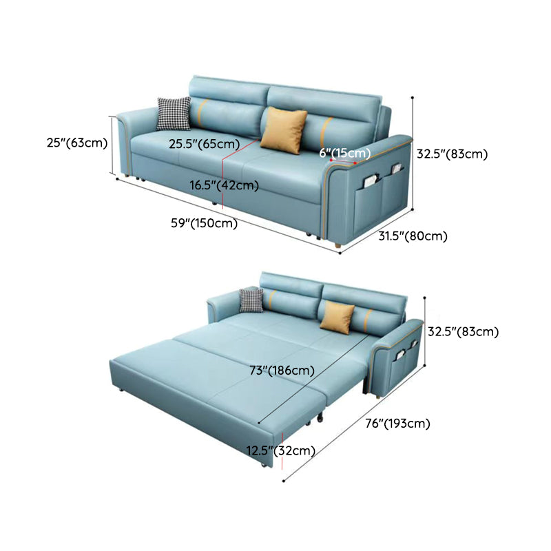 Blue Faux leather Sofa Bed Square Arm Sleeper Sofa, 31.49" Wide