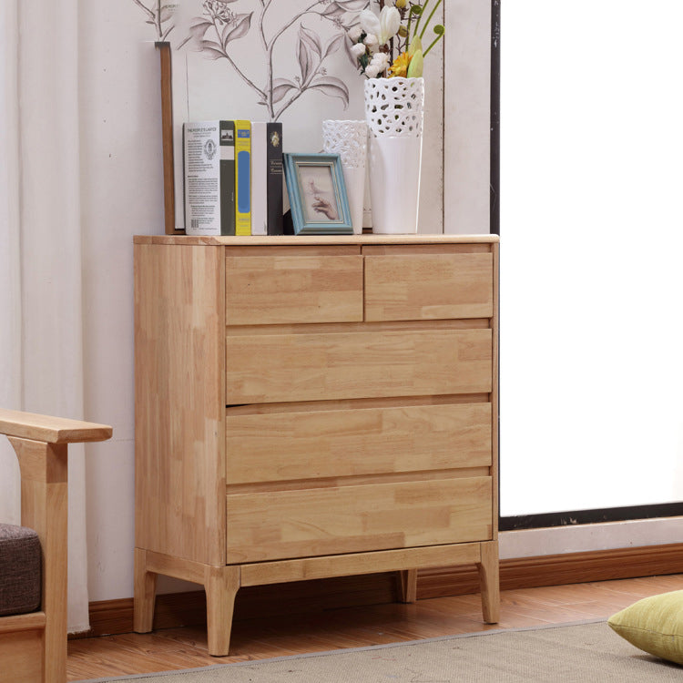Modern Natural Rectangle Accent Chest with Drawers in Rubberwood