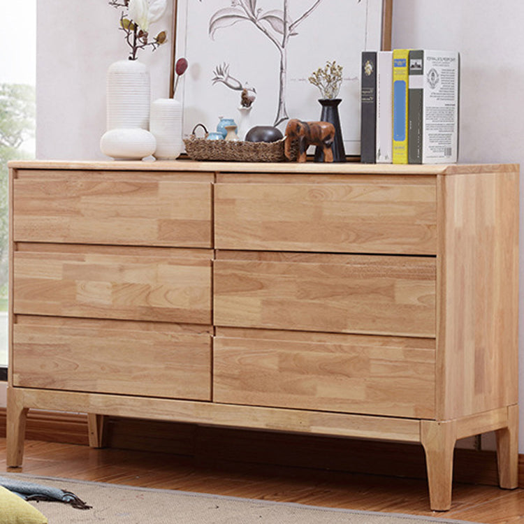 Modern Natural Rectangle Accent Chest with Drawers in Rubberwood