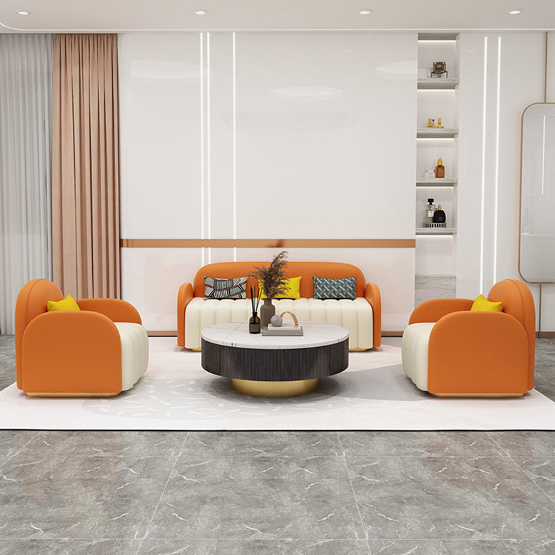 Contemporary Leather Sofa Square Arm Tight Back Sofa for Living Room