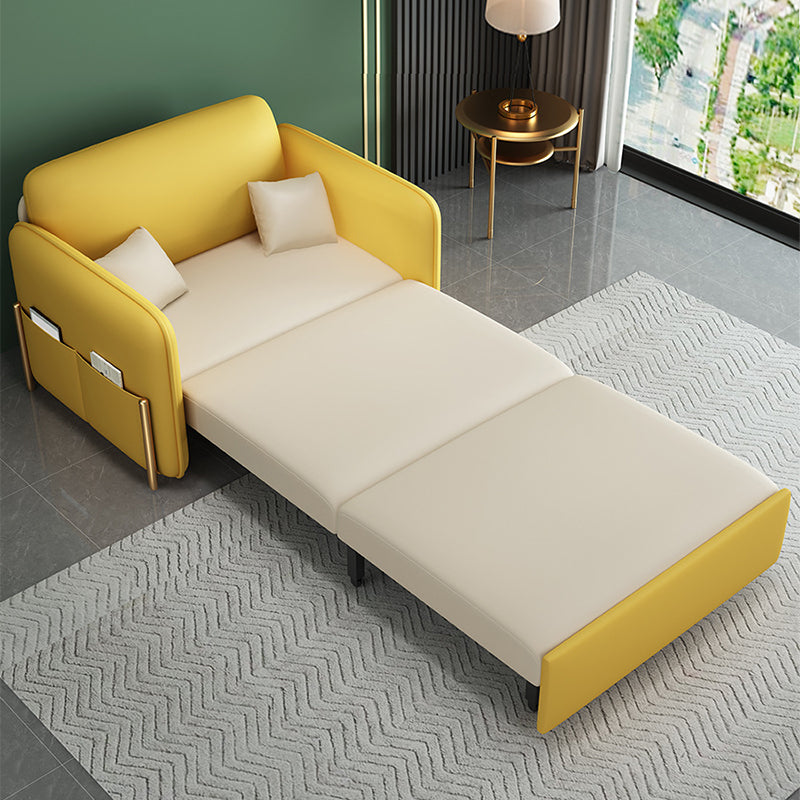 Square Arm Sofa Bed in Yellow Faux Leather Stain Resistant Bed Sofa