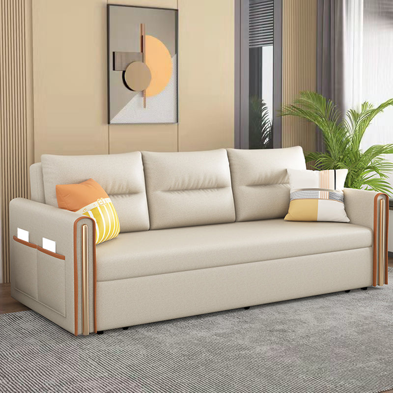 Beige 31.49" Wide Sofa Bed Glam Faux leather Sleeper Sofa with Pillow Included