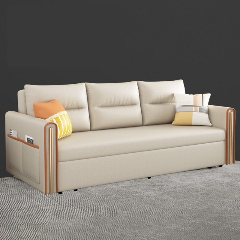 Beige 31.49" Wide Sofa Bed Glam Faux leather Sleeper Sofa with Pillow Included