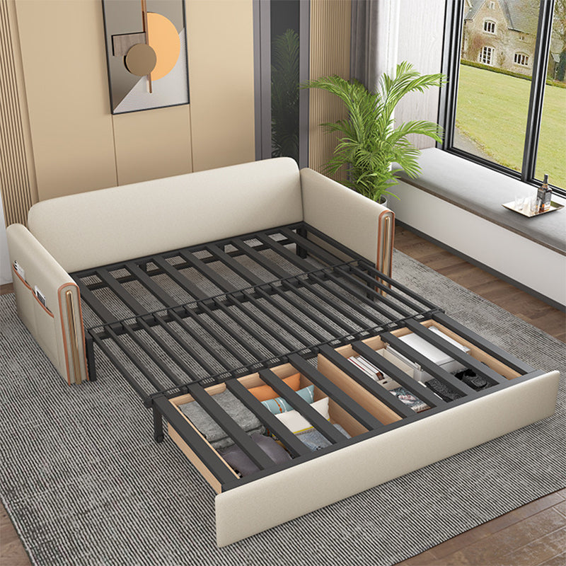 Beige 31.49" Wide Sofa Bed Glam Faux leather Sleeper Sofa with Pillow Included