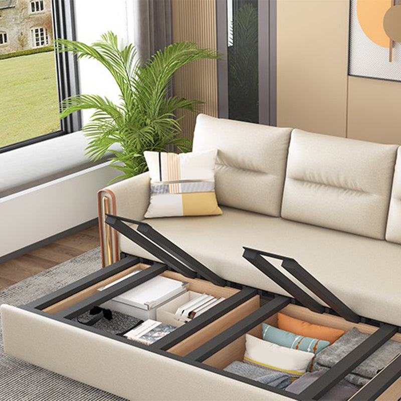 Beige 31.49" Wide Sofa Bed Glam Faux leather Sleeper Sofa with Pillow Included