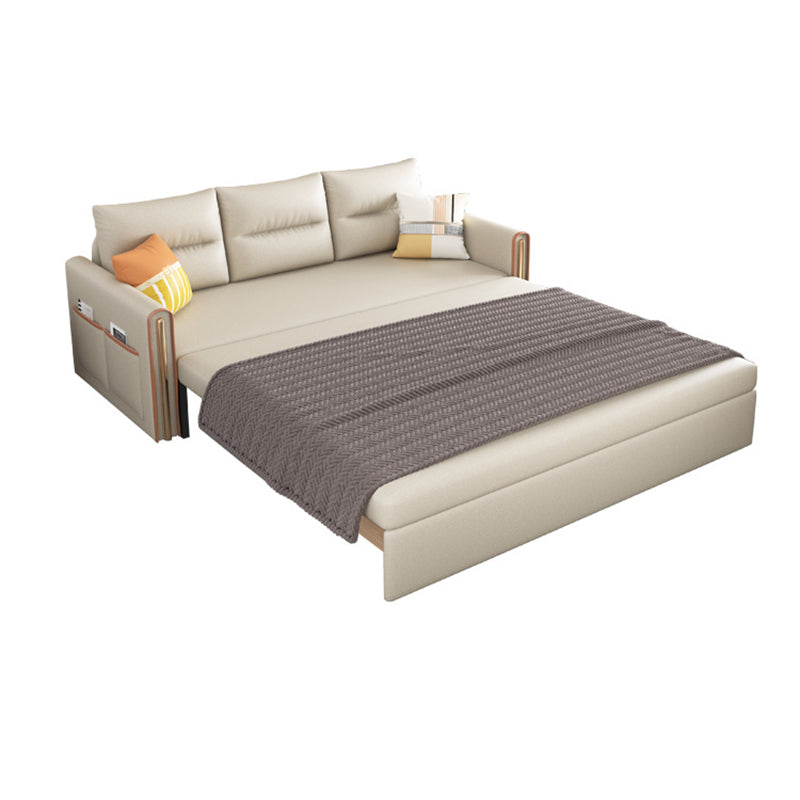 Beige 31.49" Wide Sofa Bed Glam Faux leather Sleeper Sofa with Pillow Included