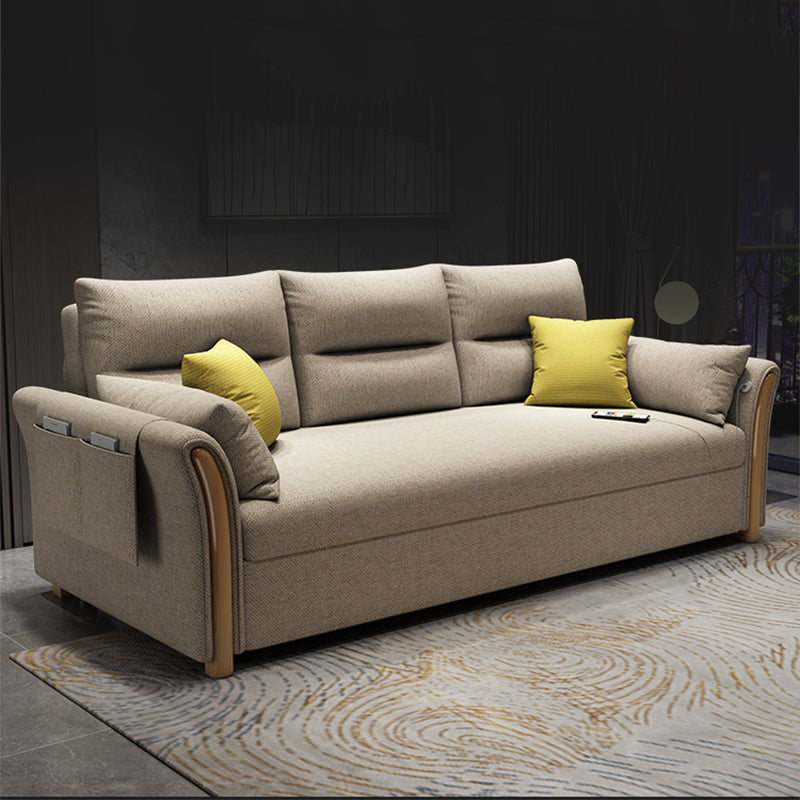 Convertible Flared Arm Sofa Bed Linen Sofa Bed in Brone for 3 peopl