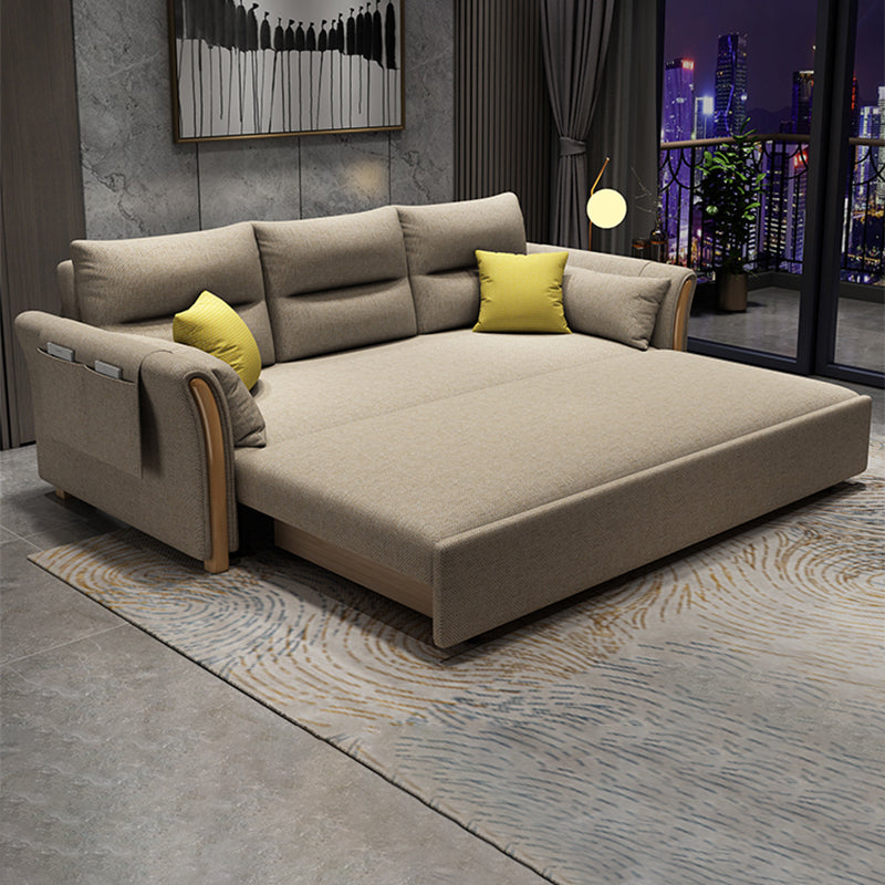 Convertible Flared Arm Sofa Bed Linen Sofa Bed in Brone for 3 peopl