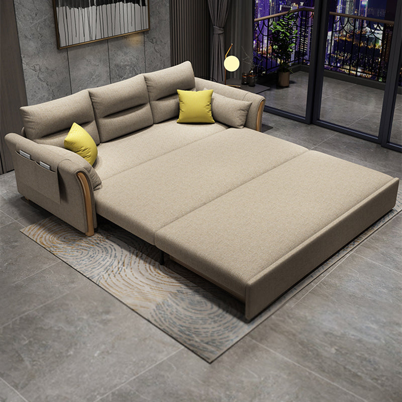 Convertible Flared Arm Sofa Bed Linen Sofa Bed in Brone for 3 peopl