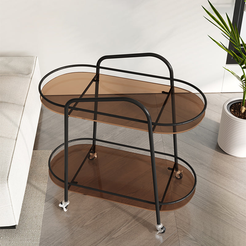 Modern Double Tier Corner Table Glass Side End Table with Storage