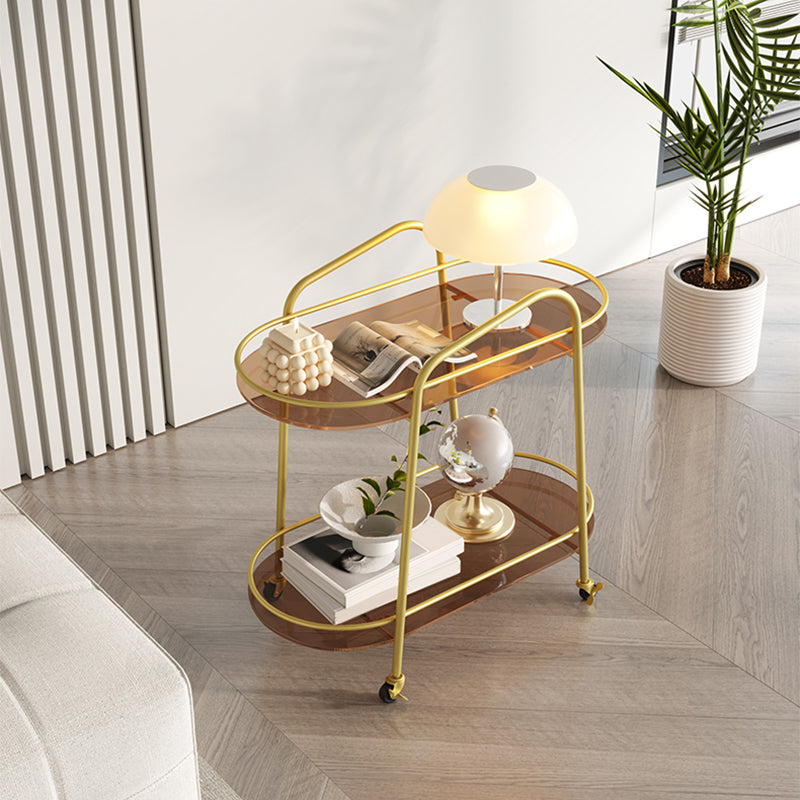 Modern Double Tier Corner Table Glass Side End Table with Storage