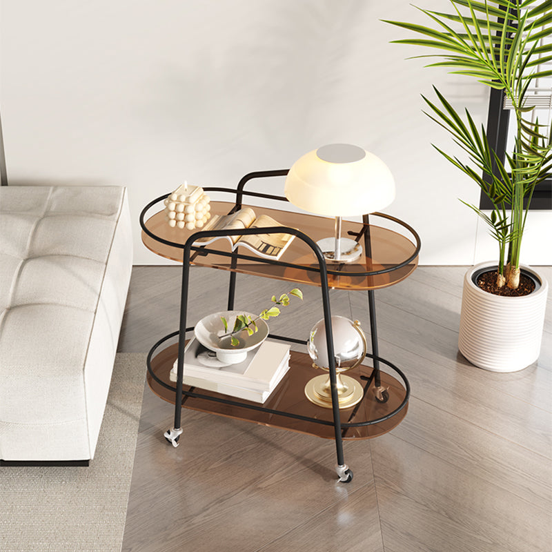 Modern Double Tier Corner Table Glass Side End Table with Storage