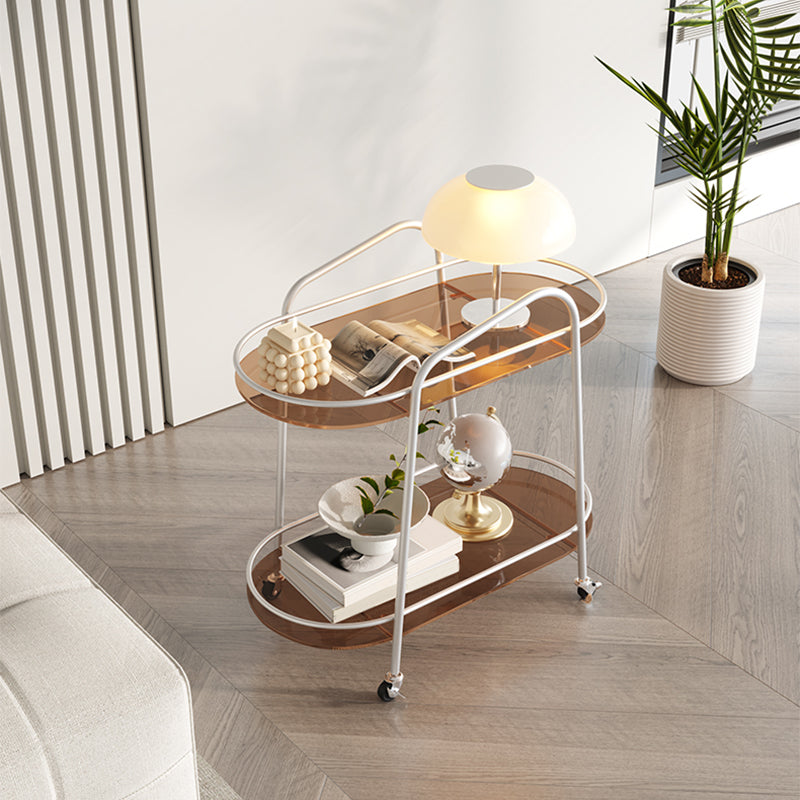 Modern Double Tier Corner Table Glass Side End Table with Storage