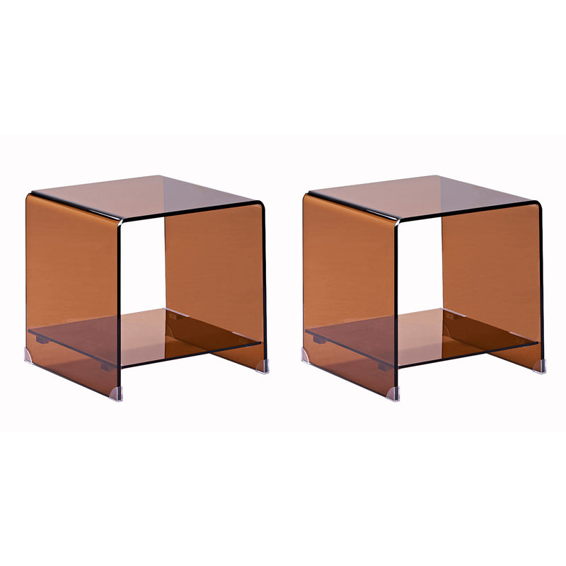 Modern Brown Sled Corner Table Square Glass Side End Table for Living Room