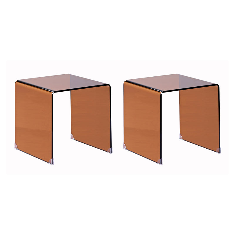 Modern Brown Sled Corner Table Square Glass Side End Table for Living Room