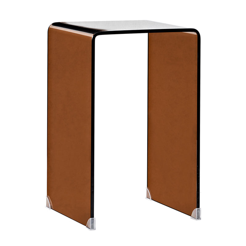 Modern Brown Sled Corner Table Square Glass Side End Table for Living Room