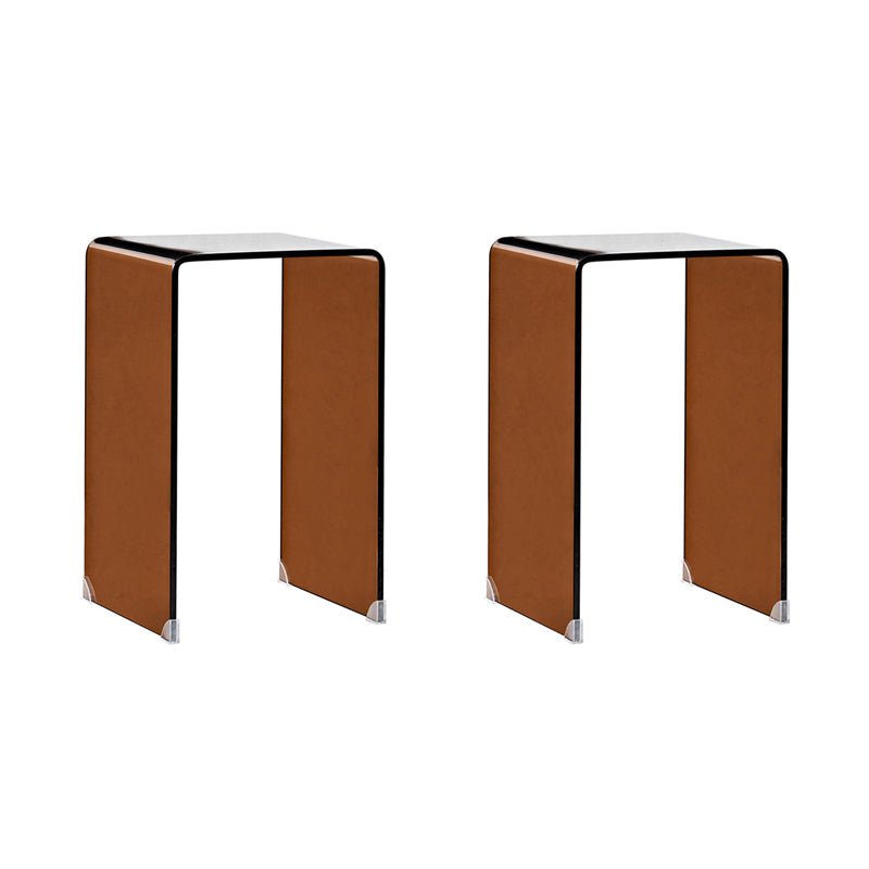 Modern Brown Sled Corner Table Square Glass Side End Table for Living Room
