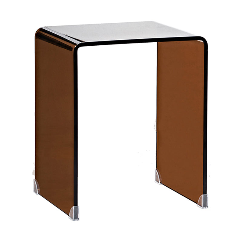 Modern Brown Sled Corner Table Square Glass Side End Table for Living Room