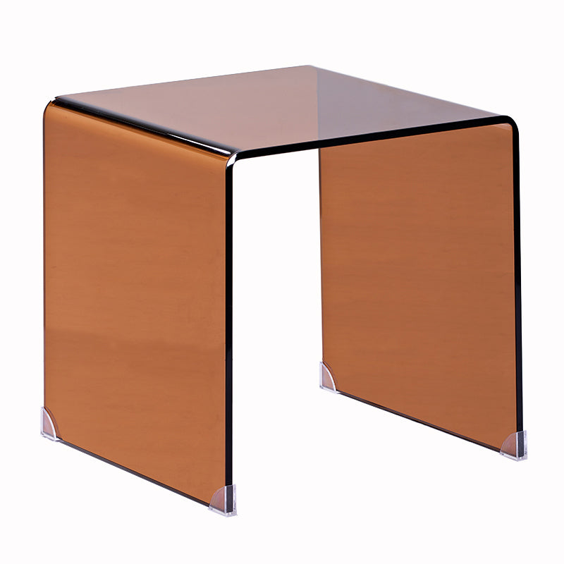 Modern Brown Sled Corner Table Square Glass Side End Table for Living Room