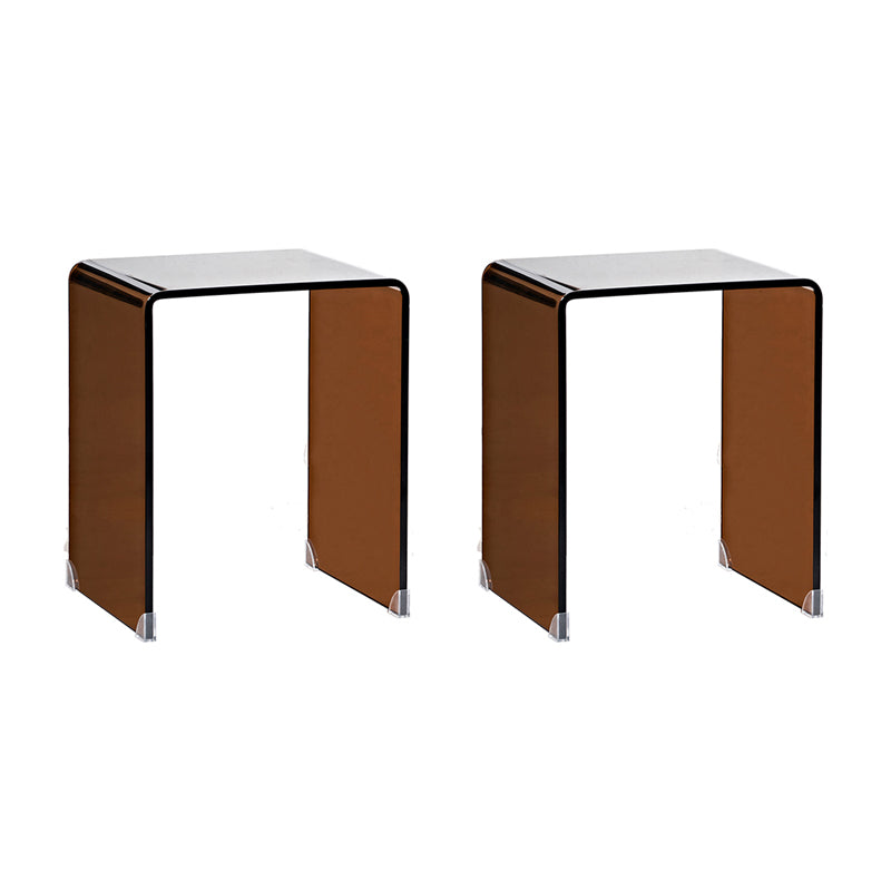 Modern Brown Sled Corner Table Square Glass Side End Table for Living Room