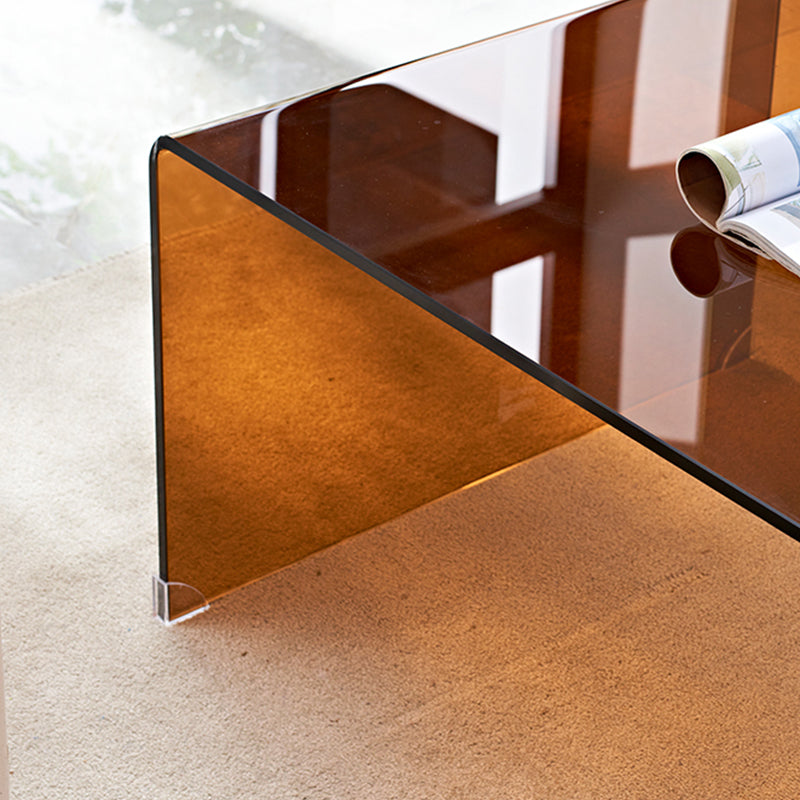 Modern Brown Sled Corner Table Square Glass Side End Table for Living Room