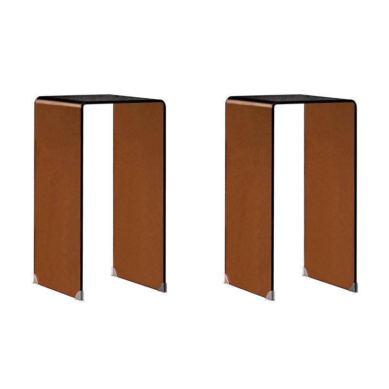 Modern Brown Sled Corner Table Square Glass Side End Table for Living Room